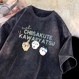 吉伊卡哇水洗T恤 卡通印花T恤 短袖上衣 oversize 美式上衣 chiikawa 女生短tee 重磅純棉T恤 女裝
