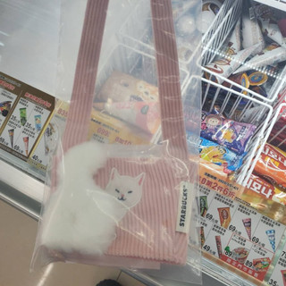 正品星巴克Starbucks 貓尾巴便利單杯提袋 藍貓咪 粉貓咪 杯套 貓咪 手提袋 現貨