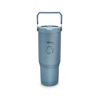 【日本Hirone】304不鏽鋼手提吸管霧感保溫杯950ml(灰藍色) DG1015D10002