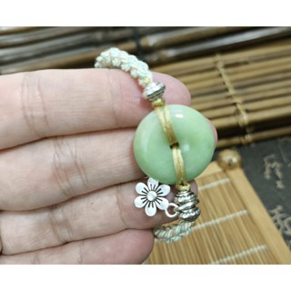 【禾賢行】天然翡翠.緬甸玉.淺黃加綠翡翠平安扣手鍊/平安圓滿/設計款/手鏈.SH024123103714