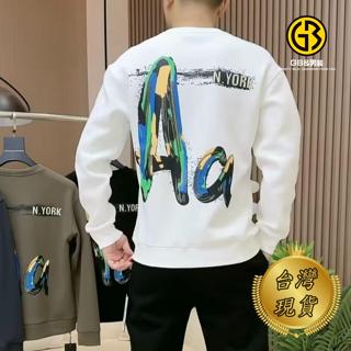 GB男裝 臺灣現貨 長袖男 字母印花圓領衛衣男秋季寬鬆青年百搭帥氣潮牌男生上衣打底衫外套
