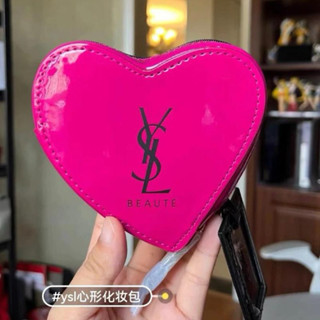 YSL 漆皮情人節心型化妝包-桃紅