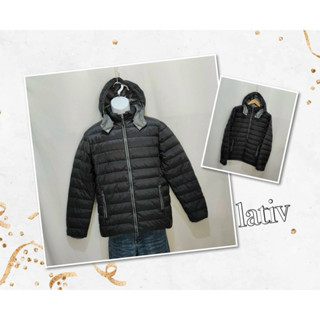 ☀️二手衣倉☀️lativ男款黑色輕羽絨連帽外套S號AA00176