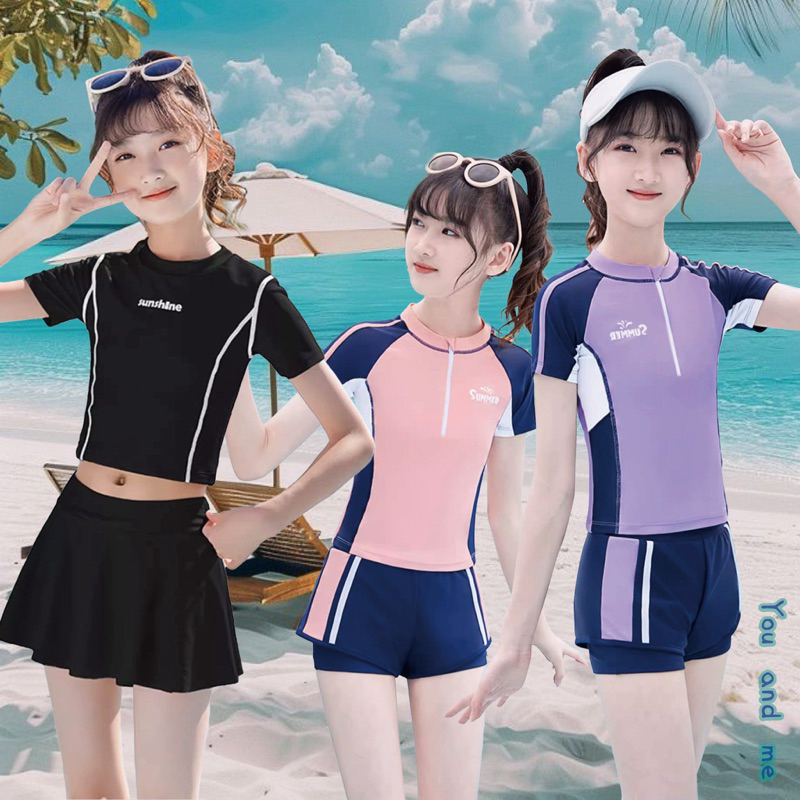 現貨女童泳衣 大童泳裝 女童泳衣 國小泳衣 女孩防曬游泳衣 小學生水母衣 浮潛泳衣 泳裝 防曬泳衣