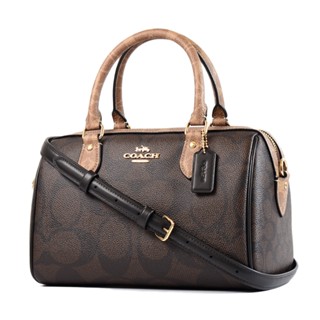 COACH 配色大C防刮皮革手提/斜背二用波士頓包-咖啡/棕褐 【美國正品現貨】