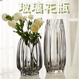 🎁花瓶👍簡約豎稜玻璃花瓶創意彩色透明百合花器客廳大號水養插花花瓶擺件 復古造型花瓶 花瓶花插 玻璃花瓶 透明花瓶 插花瓶