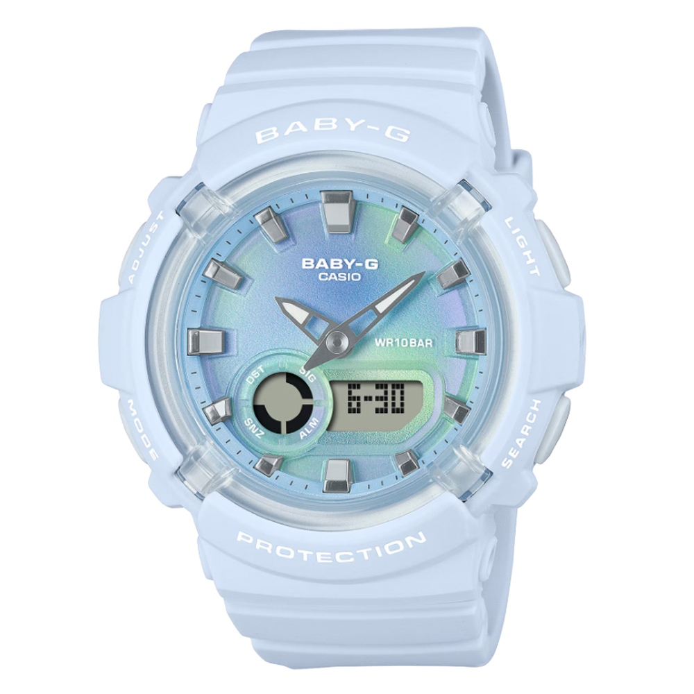 CASIO 卡西歐(BGA-280TD-2A) BABY-G 柔和俏皮 扎染圖案 雙顯錶-冰藍