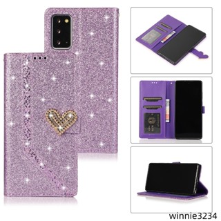 閃粉愛心扣插卡翻蓋皮套適用三星Note 20ultra手機殼Note10pro保護套note9 note8保護殼防摔全包