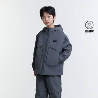 【國家地理服飾】童裝 ADVENTURE 2WAY 可拆袖 兩穿連帽背心外套 - 深灰色