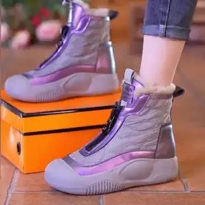 【人氣爆品】 正品真皮新款冬季美拉德羔羊毛棉鞋女鞋高幫軟底保暖短靴休閒