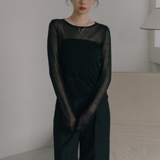 QUEENSHOP S 女裝 長袖 質感透膚針織圓領上衣-黑 現+預 【01013437】