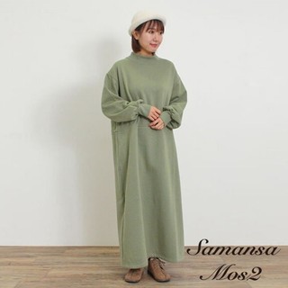 Samansa Mos2 內刷毛腰際抽繩高領休閒洋裝(0F000334610)