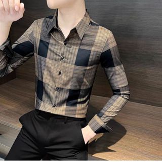 🔥【店鋪熱銷】POLO衫秋季新款男士格子襯衫高階長袖男款休閒襯衣潮流痞帥修身男裝時尚商務潮流修身襯衣