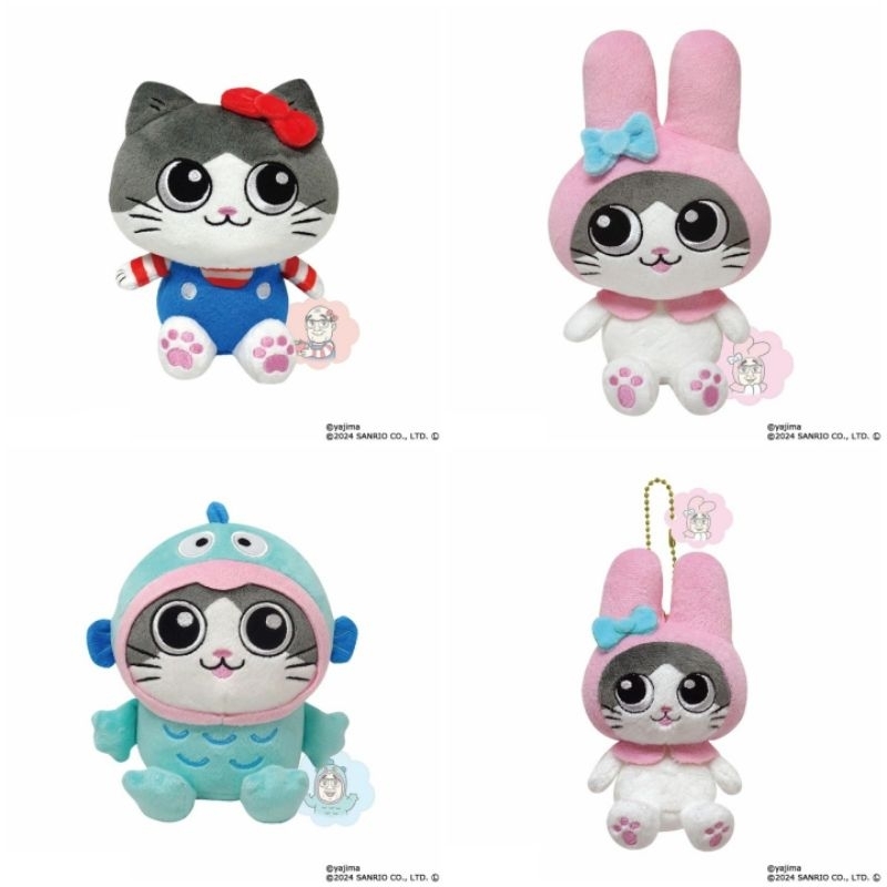 花見雜貨～日本進口全新正版轉生貓咪的大叔三麗鷗聯名娃娃玩偶kitty凱蒂貓美樂蒂人魚漢頓醜魚和美樂蒂吊飾款