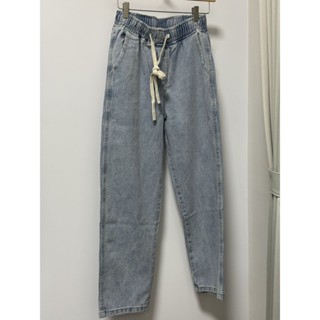 [Wuwa Jeans] 中性棉繩寬鬆大直筒牛仔褲 黑/淺藍2色