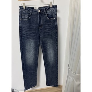 [Wuwa Jeans] 中性彈力刷色中直筒牛仔褲 藍灰色