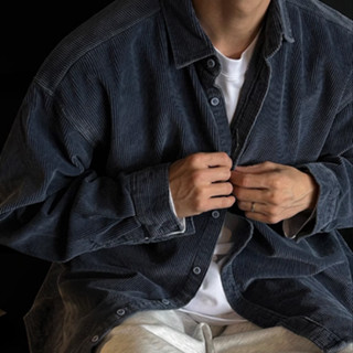 【Joybuy】韓國男裝日系復古休閒襯衫外套男生寬鬆長袖襯衫韓版翻領夾克
