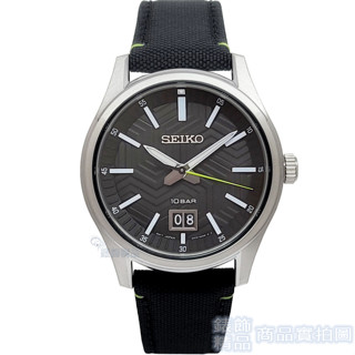 SEIKO 精工 SUR517P1手錶 黑麵 幾何紋面 大日期 藍寶石水晶玻璃 帆布真皮 石英錶 男錶【澄緻精品】