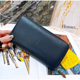 二手旗艦 Hermès 愛馬仕 深藍色 Silk in系列 12卡 ㄇ字拉鍊 絲巾 長夾 皮夾(中友店)