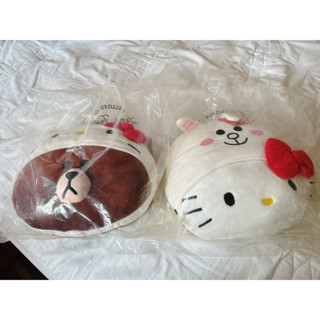 LINE熊大兔兔、HELLO KITTY聯名大頭抱枕