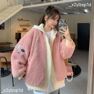 🎉🎉🎉新品冬天外套 羊羔毛外套 外套女生韓版 秋冬韓版新款假兩件仿羊羔毛大碼寬鬆連帽設計感長袖外套女裝