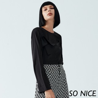 SO NICE【特惠】垂墜領假兩件雪紡上衣｜都會時尚女裝 【65241002】