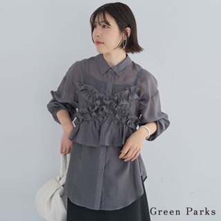 Green Parks 【SET ITEM】荷葉褶邊拼接背心+透明長版襯衫(06000227900)