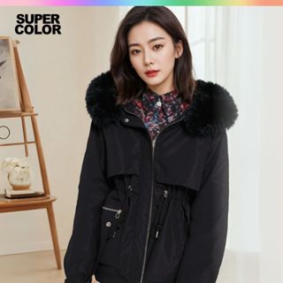 SUPER COLOR 韓版個性羽絨棉加絨連帽派克大衣外套(現貨季末出清)
