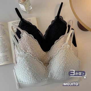 「MOJITO」嫵媚幽柔‧柔軟深V薄款自然貼合法式小胸三角杯蕾絲無鋼圈透氣性感固定襯墊內衣 (3色選) S-XL