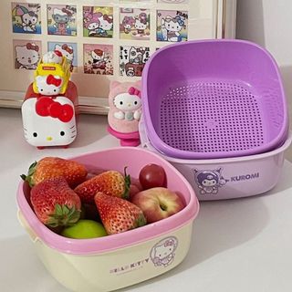 Kitty籃子🎀 三麗鷗洗菜盆瀝水籃雙層家用卡通大容量濾水淘菜洗水果籃子 洗菜瀝水盆 瀝水籃 庫洛米籃子 水果籃子