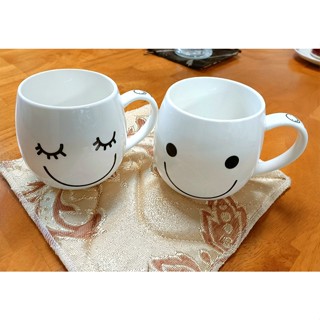 福利品出清 微笑陶瓷咖啡杯組 馬克杯 杯子茶杯 造型杯 情侶對杯 男女對杯 可愛微笑杯 全新品現場擺飾品出清 現貨有2對