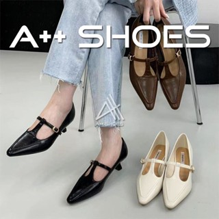 A++👞 皮鞋法式高跟鞋 尖頭瑪莉珍鞋 復古細跟氣質時尚單鞋 皮鞋 高階感T字型尖頭跟鞋 鏤空細跟瑪莉珍高跟鞋 ~ 正常