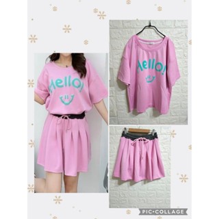 ♡summer room質感美衣♡Hello絨毛笑臉上衣+同色系口袋短裙（套裝）