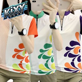 KIXY-現貨-女款短袖排汗衫 團體運動服 運動上衣 快乾/排汗/透氣 女款半拉鍊排汗衫 登山 健行 運動服 團體服