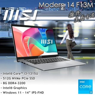 【布里斯小舖】MSI 微星 Modern 14 F13MG-044TW 銀 商用筆電 i3-1315U 文書