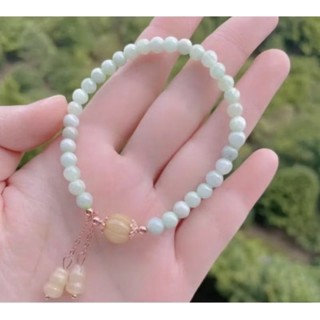 天然綠色翡翠5mm細小圓珠搭配金絲玉南瓜彈力繩手鏈