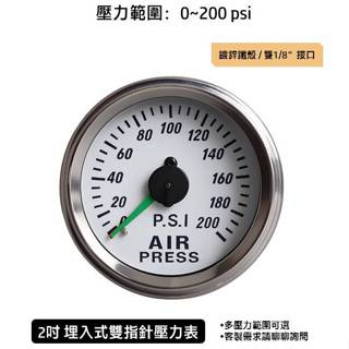 [臺灣製造]2吋 埋入式背光雙指針工業壓力表 PSI刻度附角架 鐵殼鍍鋅 空壓/水壓/油壓壓力錶 規格可選