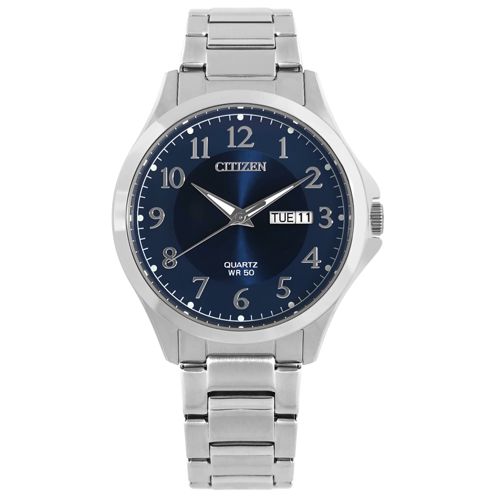 CITIZEN / 數字刻度 礦石強化玻璃 星期日期 日本機芯 不鏽鋼手錶 藍色 / BF2021-82L / 41mm