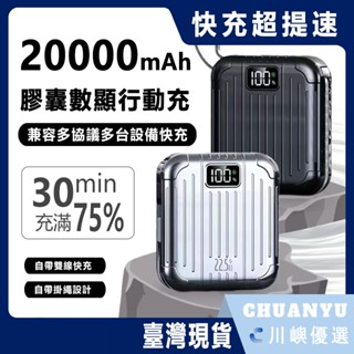 【限時下殺】20000mAh 行動電源 自帶線 行充 大容量行動電源 TypeC 行動充 電量數顯 口袋電源 小巧便攜