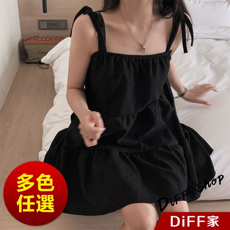 【DIFF】韓版法式氣質繫帶寬鬆洋裝 短裙 連身裙 上衣 套裝 背心 小可愛 短袖t恤 女裝 裙子【S354】