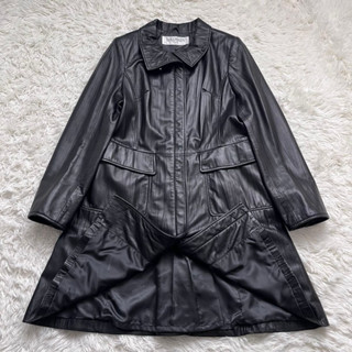 女款BALMAIN PARIS 小羊皮拉鍊翻領大衣 長板外套夾克 皮衣