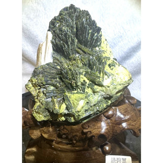 臺晶礦業~TG007 綠碧璽 原礦 避邪擋煞 招財風水擺件 產地 巴西 純天然 黑檀木底座