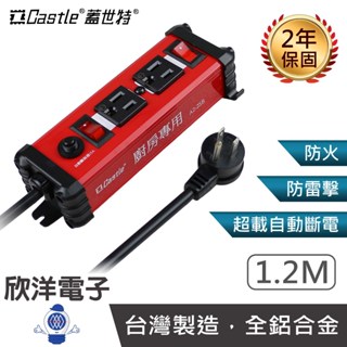 Castle 蓋世特 延長線 廚房電源專用 臺灣製造 鋁合金電源線 2開關2插座 120公分 (A2-2SB) 防火防雷