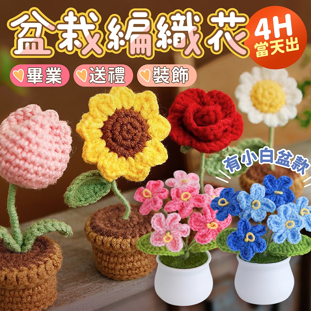 氣球派對多🎉編織盆栽 編織花 針織花 畢業禮物 母親節禮物 生日禮物 玫瑰花 向日葵 永生花 乾燥花 仿真花 情人節