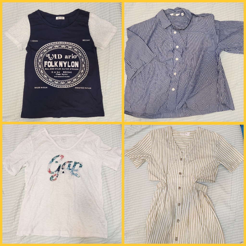 「二手衣服」T恤 襯衫 洋裝 Uniqlo gap 短袖 長版 寬鬆 貼身 印花 條紋 花 透膚 便宜 出清 網拍
