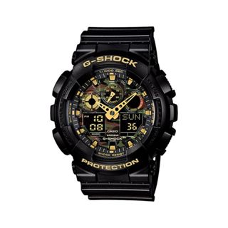 【CASIO 卡西歐】G-SHOCK 經典迷彩雙顯電子錶 黑金 GA-100CF-1A9 51.2mm