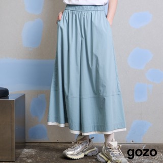 【gozo】天絲棉雙層造型8分寬褲(藍色/深藍 F) | 女裝 修身 休閒