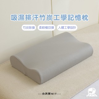 睡整天／竹炭記憶枕 人體工學枕 枕頭 枕心 內枕 55x35cm 含竹碳纖維 除臭抗菌抑制異味 遠紅外線奈米竹炭記憶枕頭