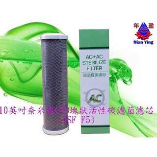 【NianYing】10英吋奈米銀CTO塊狀活性碳濾菌濾芯，用於RO淨水器第2或3道(ASF-F5) (SGS認證)