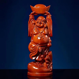 【臺灣出貨】🔥【現貨＋預購】🔥可開光 木雕佛像擺件 彌勒佛 招財擺飾 風水擺設 黑檀花梨木紅花梨木 實木雕刻